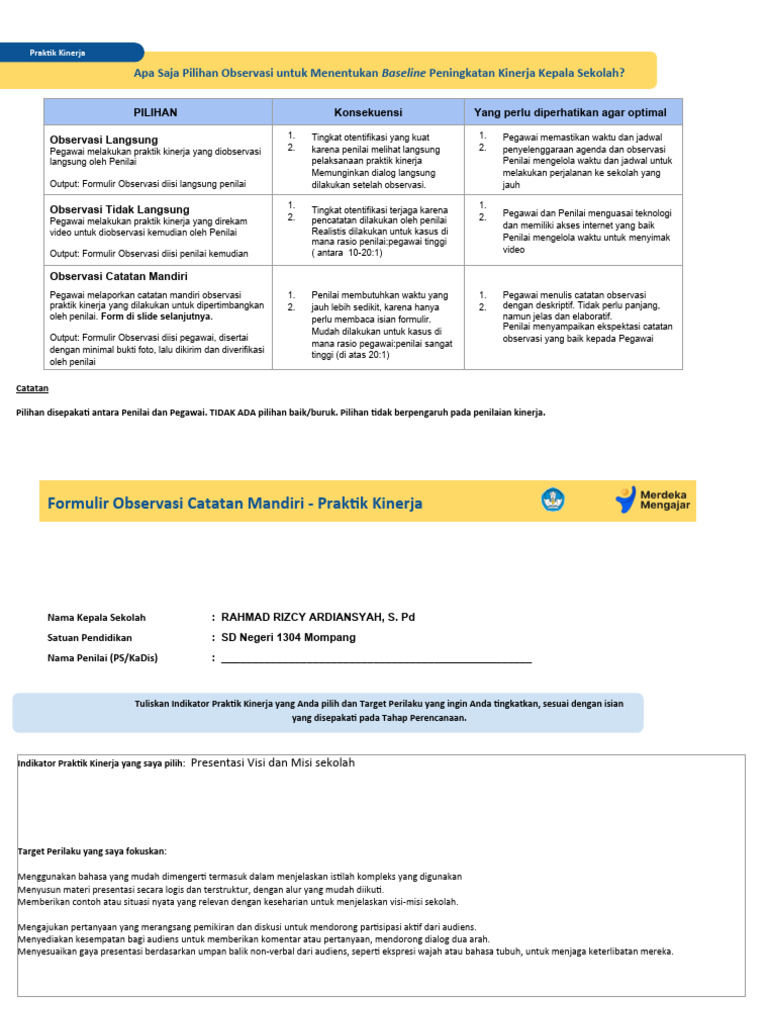 Observasi Praktik Kinerja Kepala Sekolah Pdf