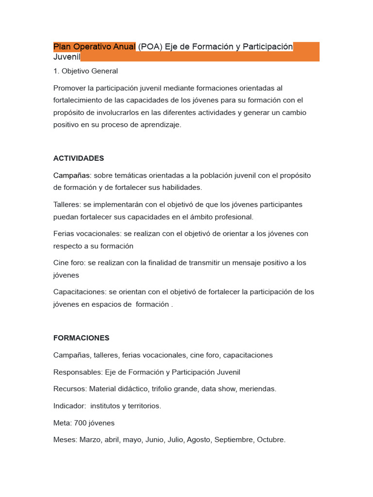 Plan Operativo Anual POA 2025 PMJ | PDF