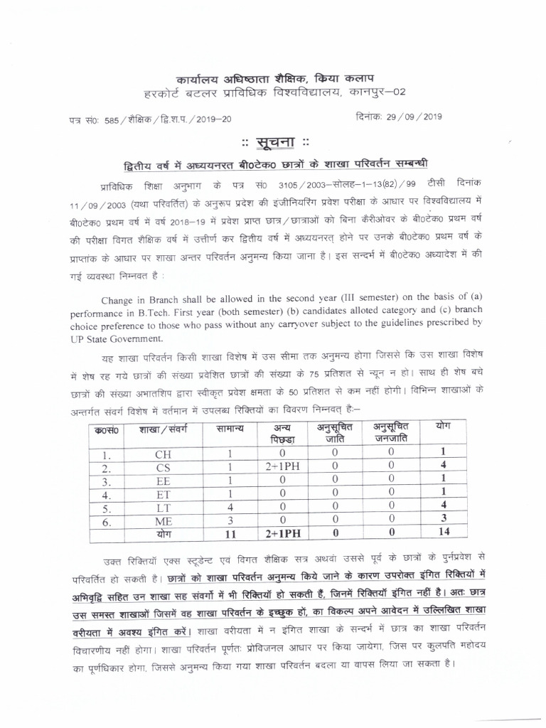 Notice For Branch Transfer 2019 20 | PDF