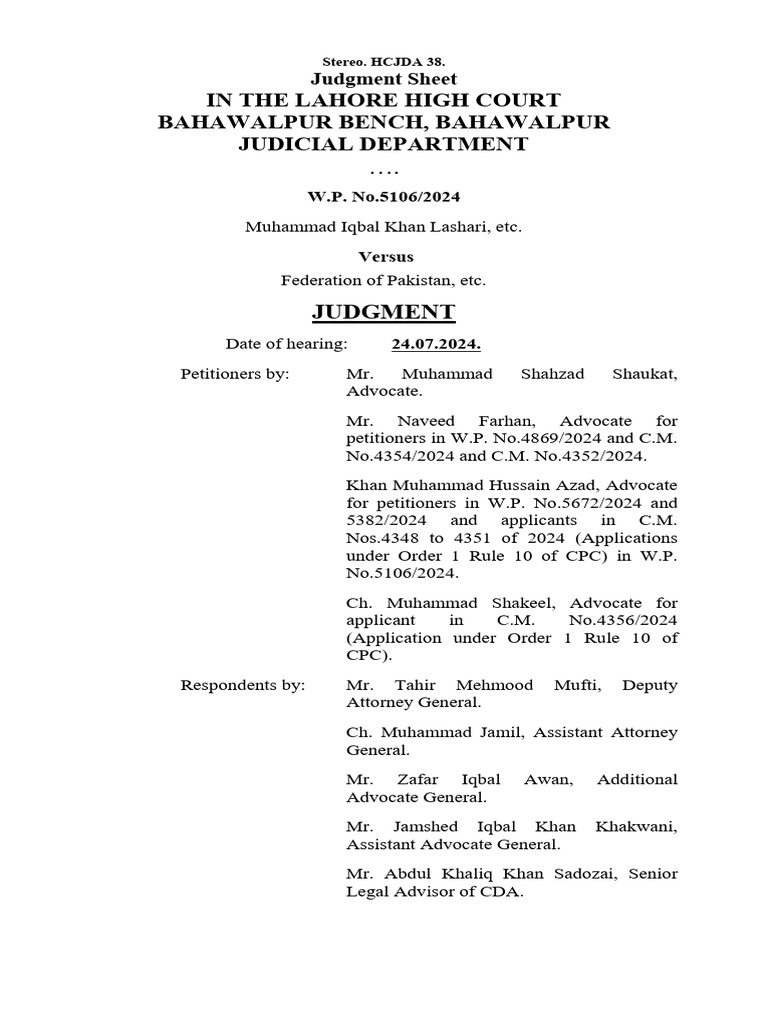 Lahore High Court W.P. 5106/2024 Judgment | PDF | Judgment (Law) | Appeal