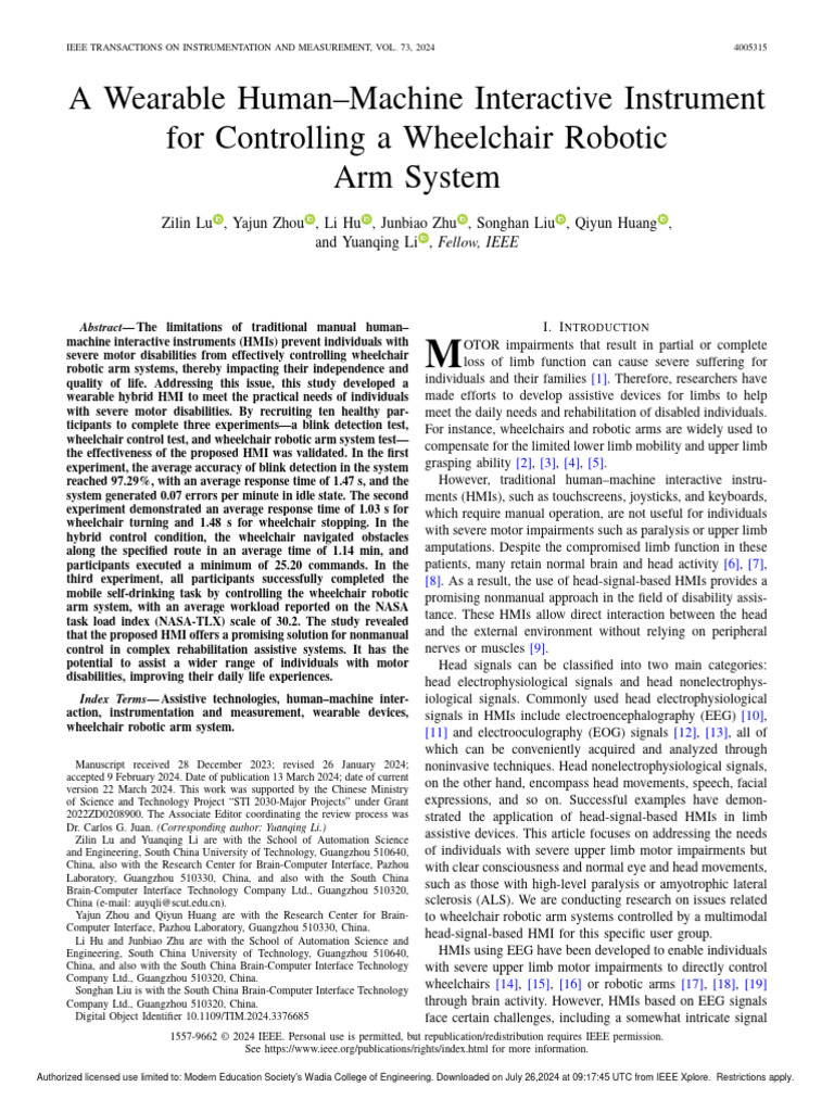 Wearable HMI for Wheelchair Control | PDF | User Interface | Robotics