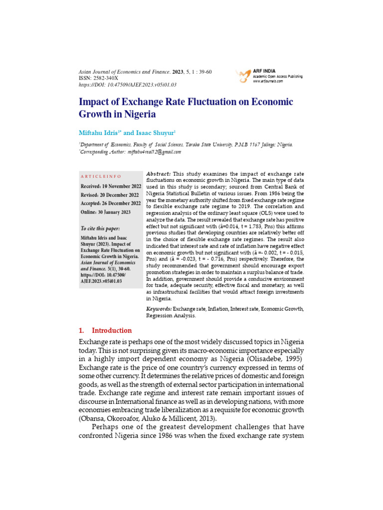 Effect of Exchange Rate Fluctuation On Economic Growth in Nigeria | PDF ...