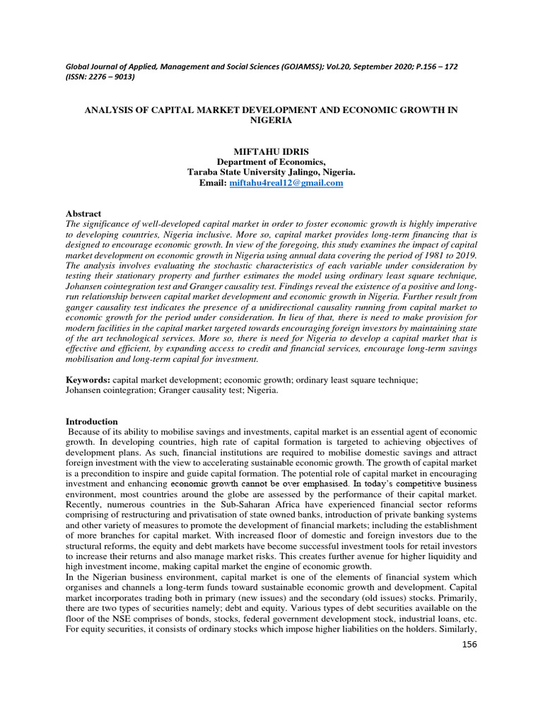 Analysis of Capital Market Development and Economic Growth in Nigeria ...