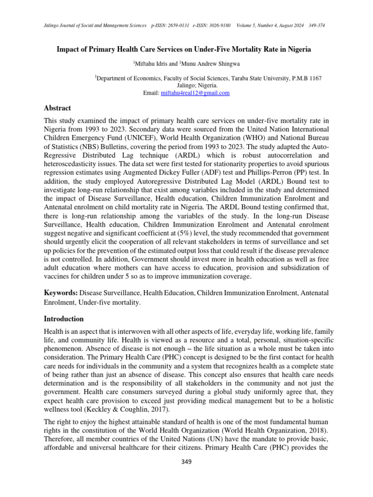 Impact of Primary Health Care Services On Under-Five Mortality Rate in ...