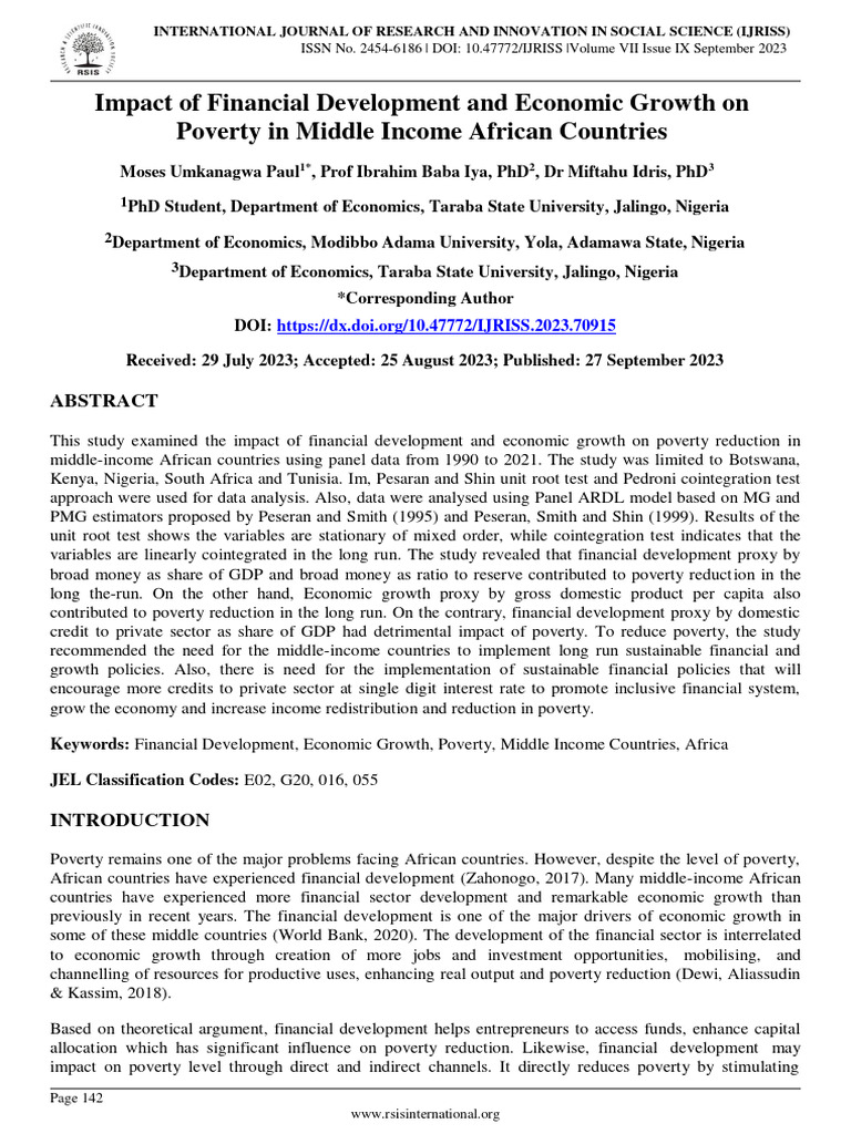 Impact of Financial Development and Economic Growth On Poverty ...