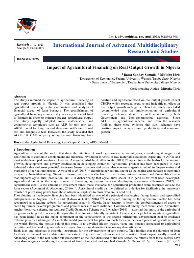 Impact of Agricultural Financing On Real Output Growth in Nigeria | PDF ...