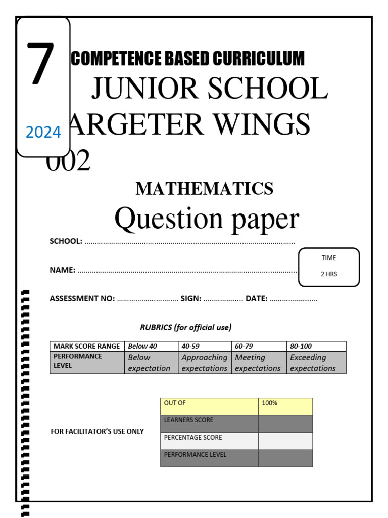 Junior School Mathematics Exam Paper | PDF | Volume | Elementary ...
