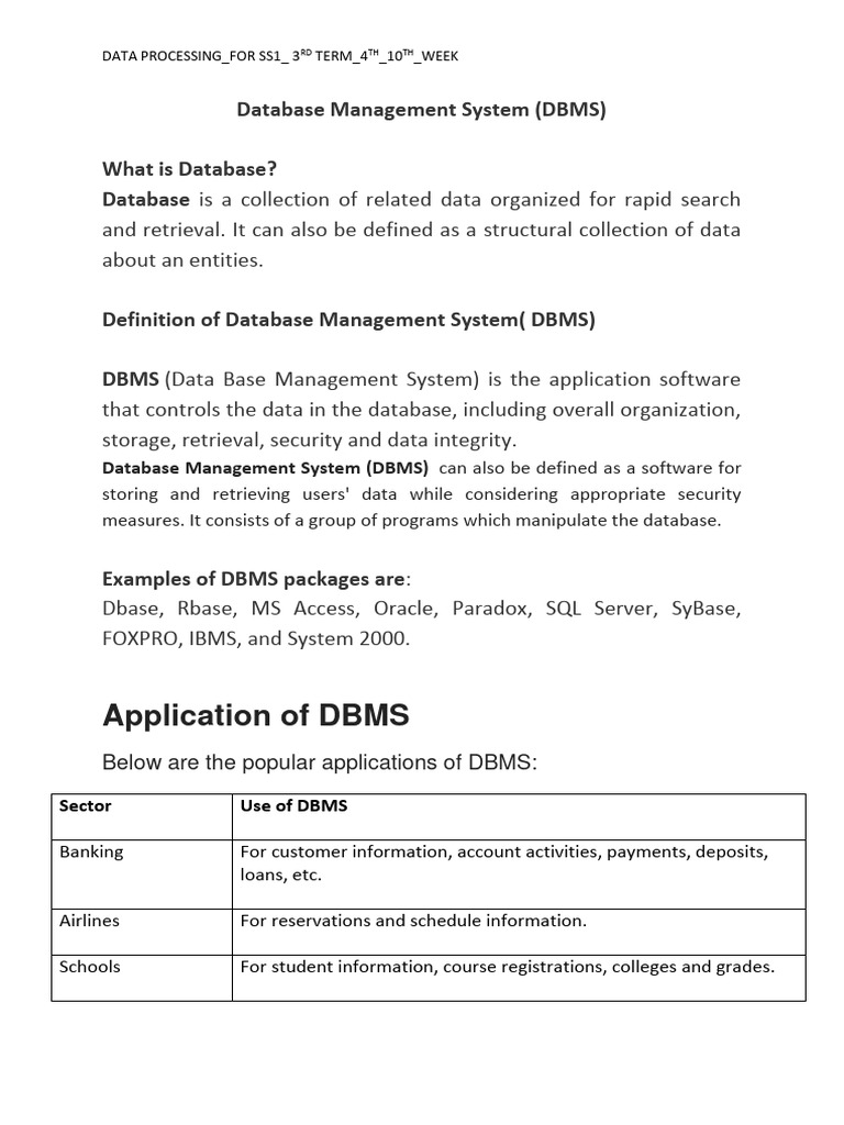 Data Processing SS1 3rd Term 4th 10th Week | PDF | Databases ...