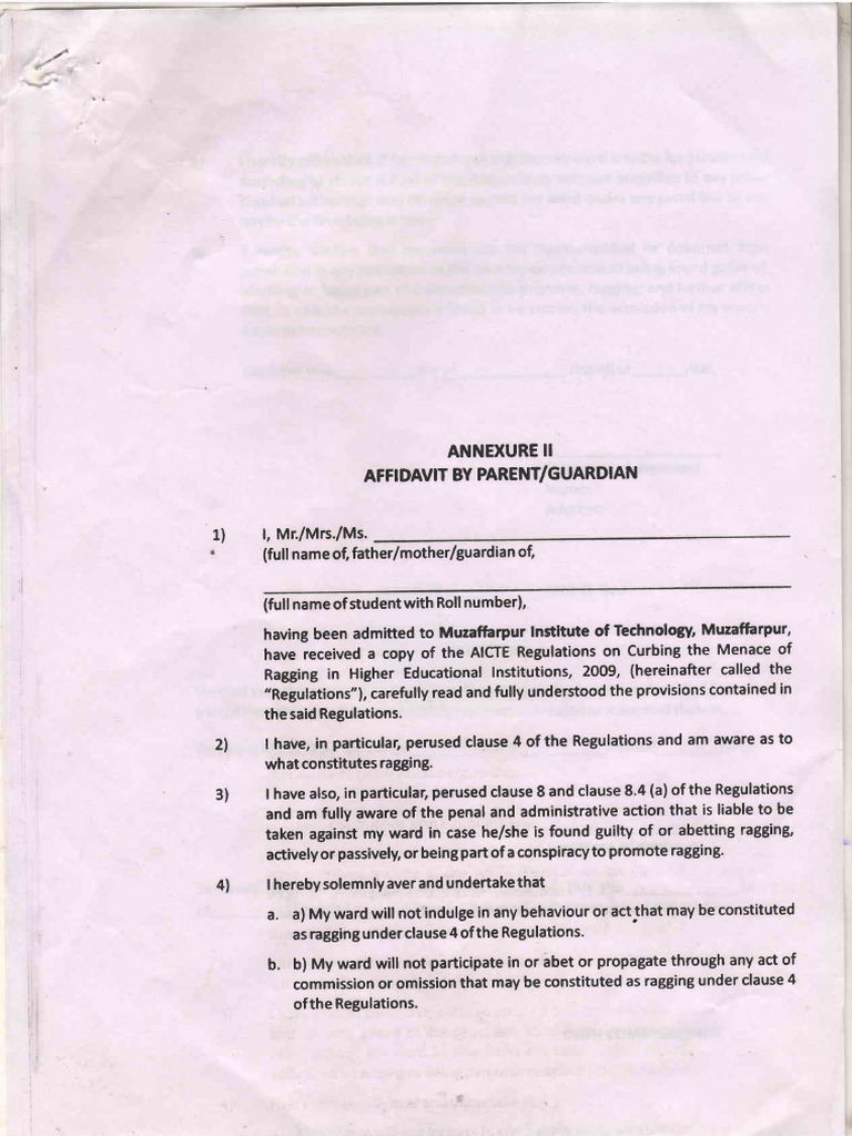 Anti-Ragging-affidavit_guardian_format_MIT | PDF | Affidavit | Justice