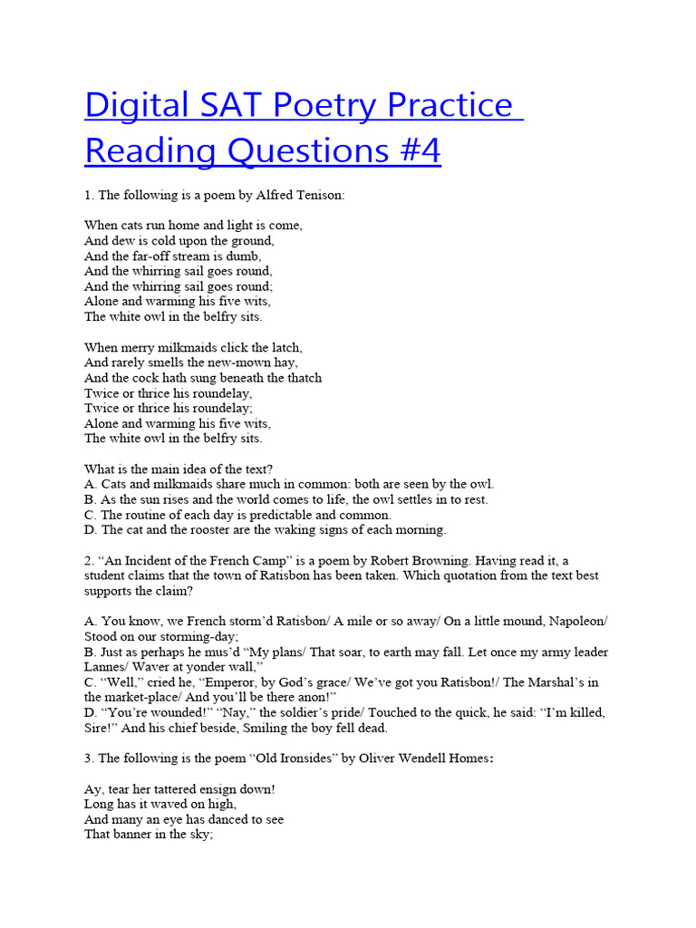 Poetry Questions | PDF | General Fiction