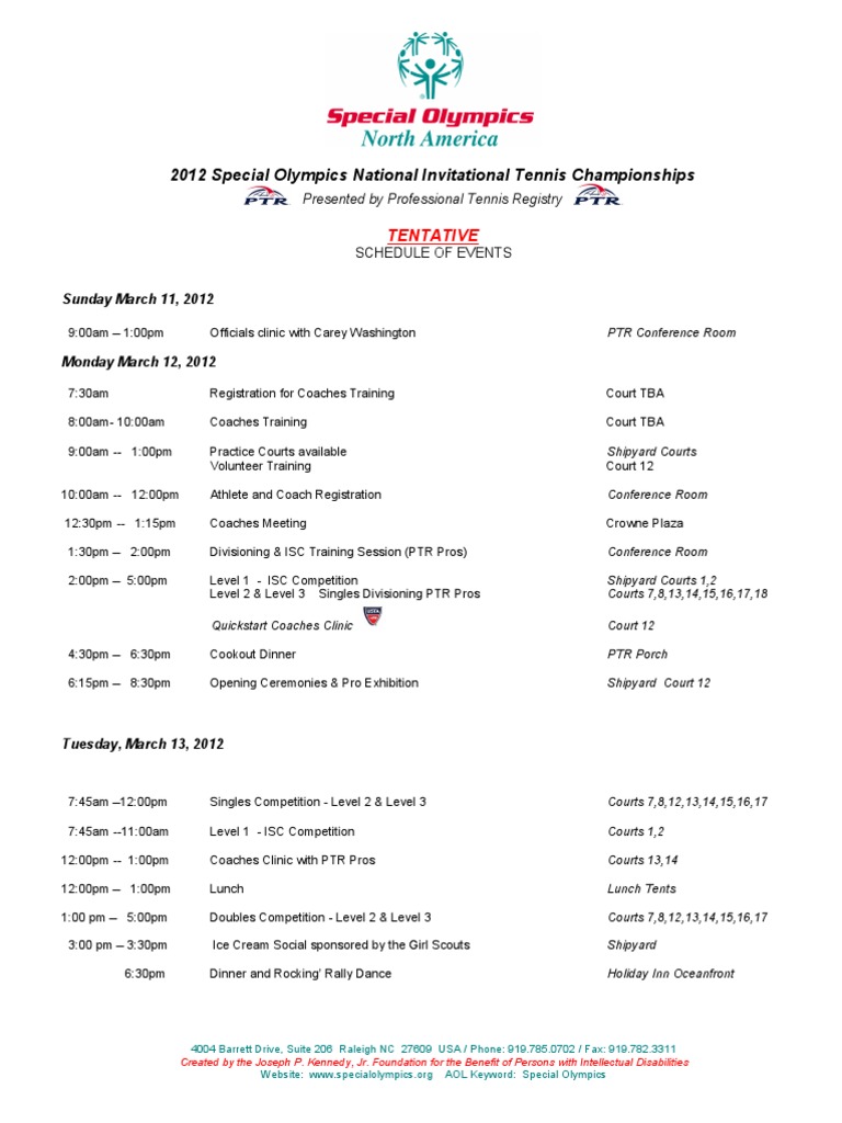 2012 Special Olympics National Invitational Tennis Championships | PDF