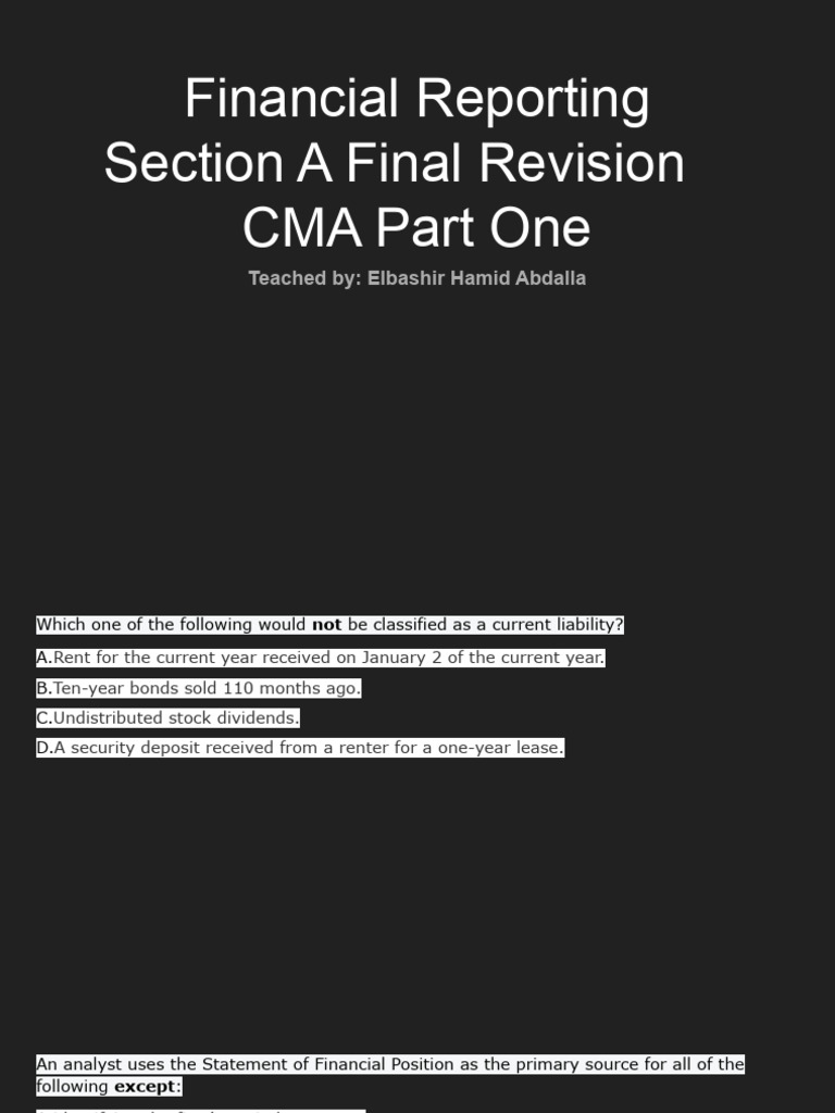 Financial Reporting CMA Part One Review | PDF | Dividend | Preferred Stock