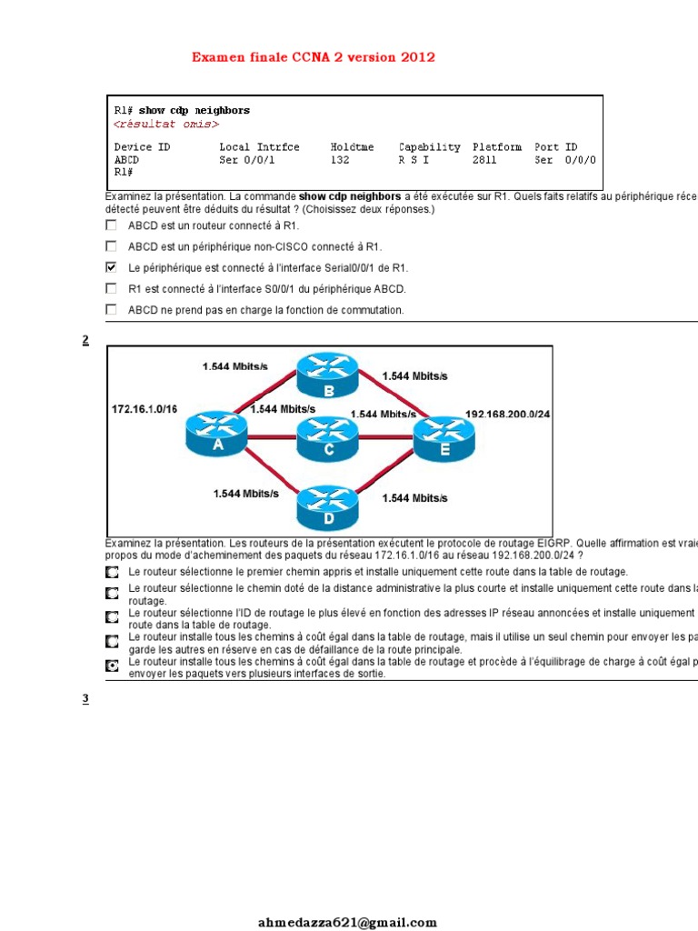 Examen final CCNA 2 - 2012 | PDF | Adresse IP | Routage