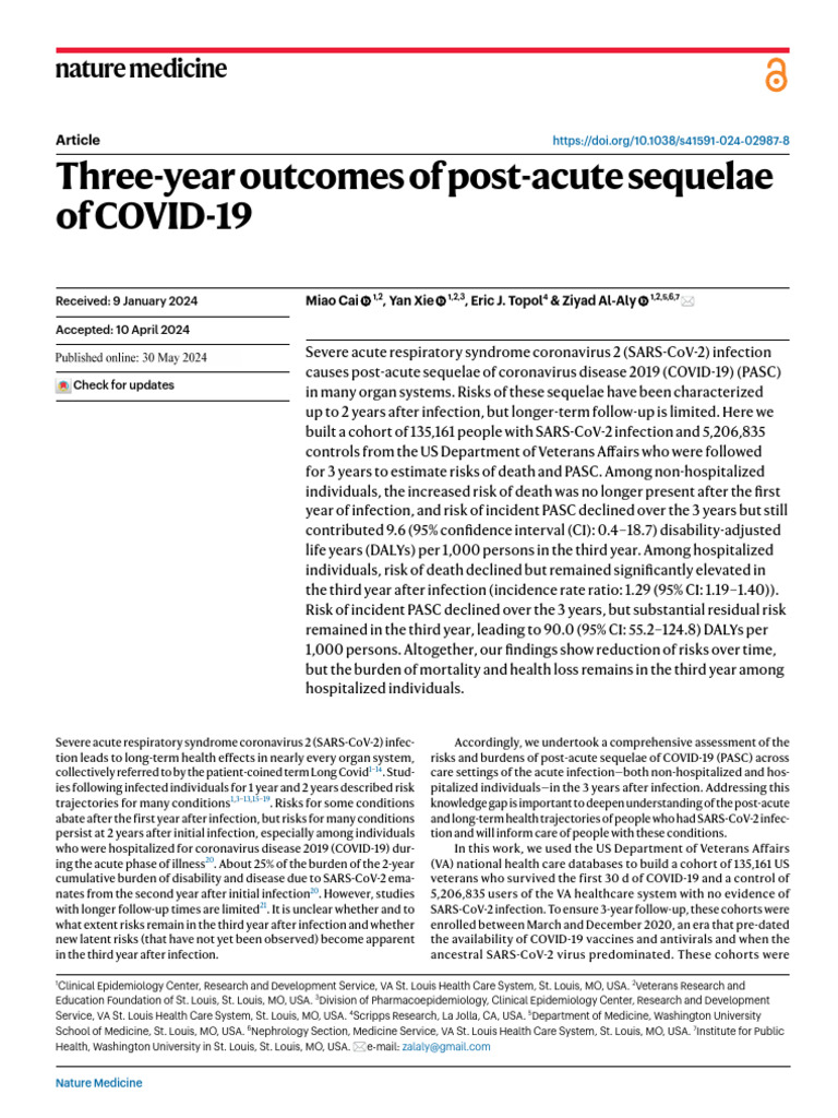 Three-Year Outcomes of Post-Acute Sequelae of COVID-19 | PDF | Chronic ...