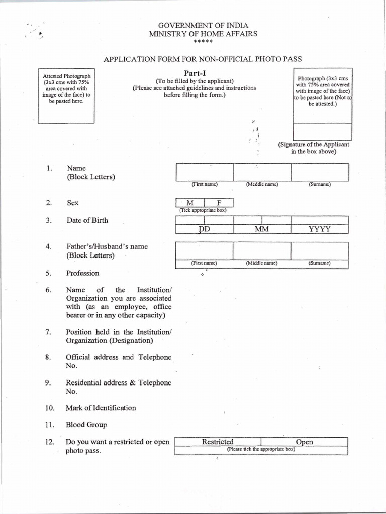 Non-Official Photo Pass Application Form | PDF