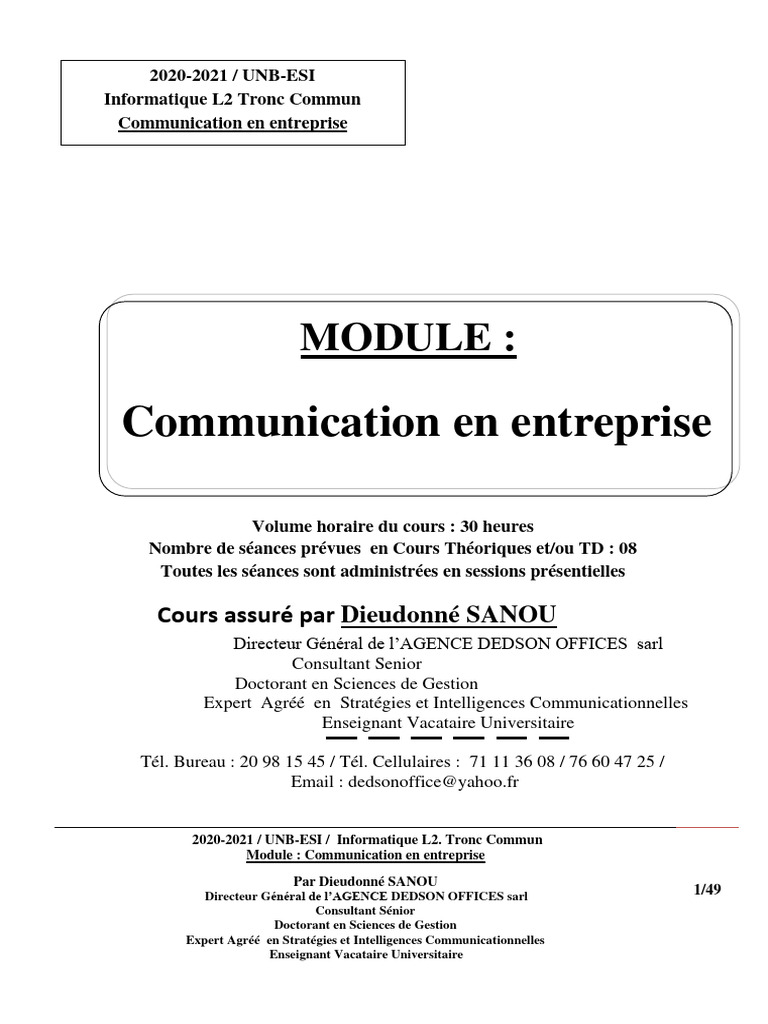 Communication en entreprise : Module L2 | PDF | Business | la communication