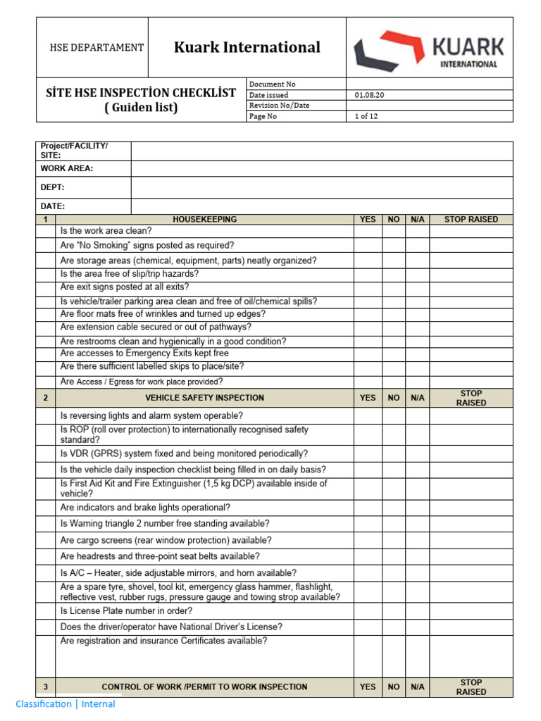 Si̇te Hse Inspecti̇on Checkli̇st | PDF | Personal Protective Equipment ...