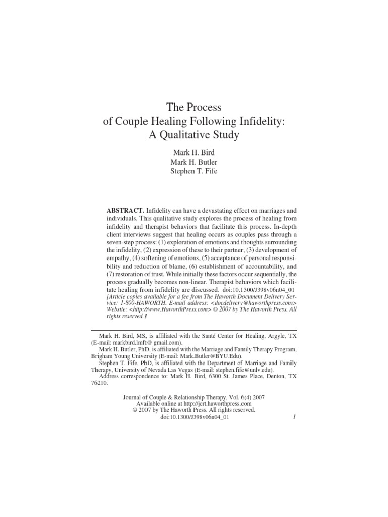 The Process Of Couple Healing Following Infidelity Pdf