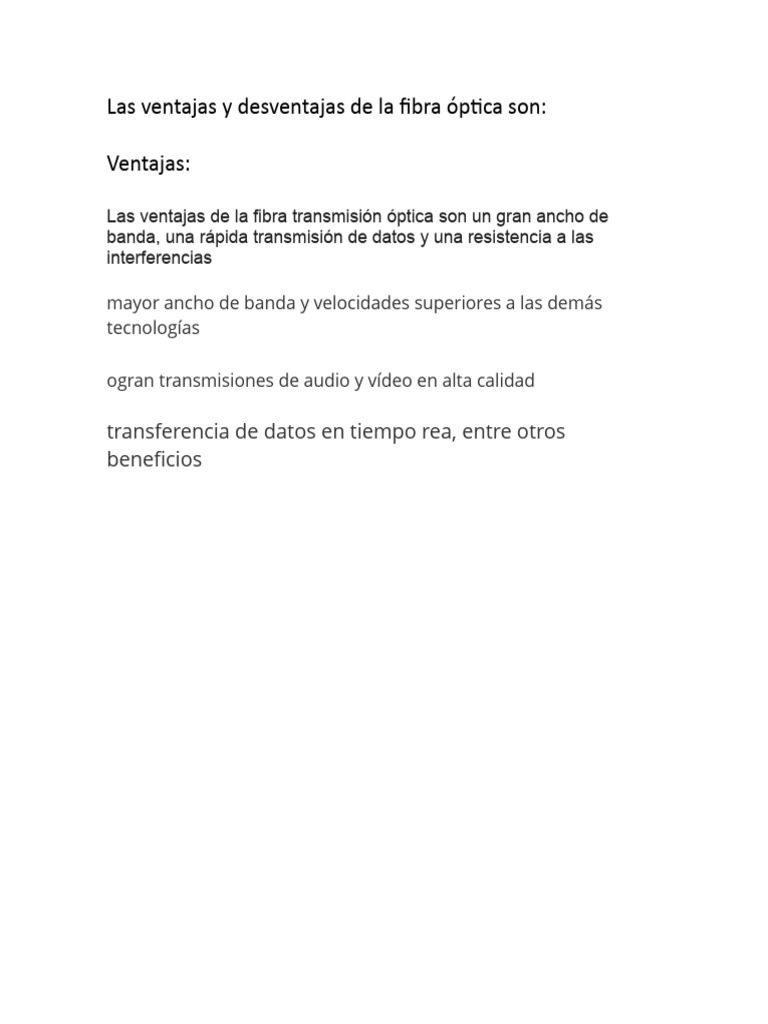 Ventajas y Desventajas de la Fibra Óptica | PDF