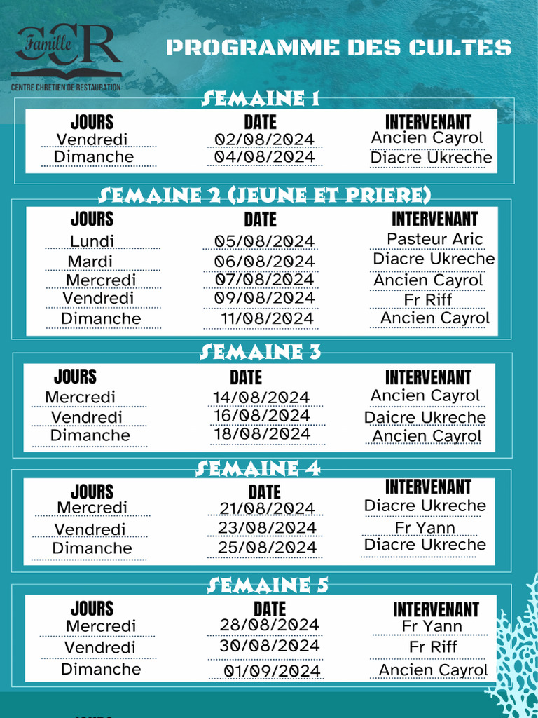 Programme Des Cultes | PDF