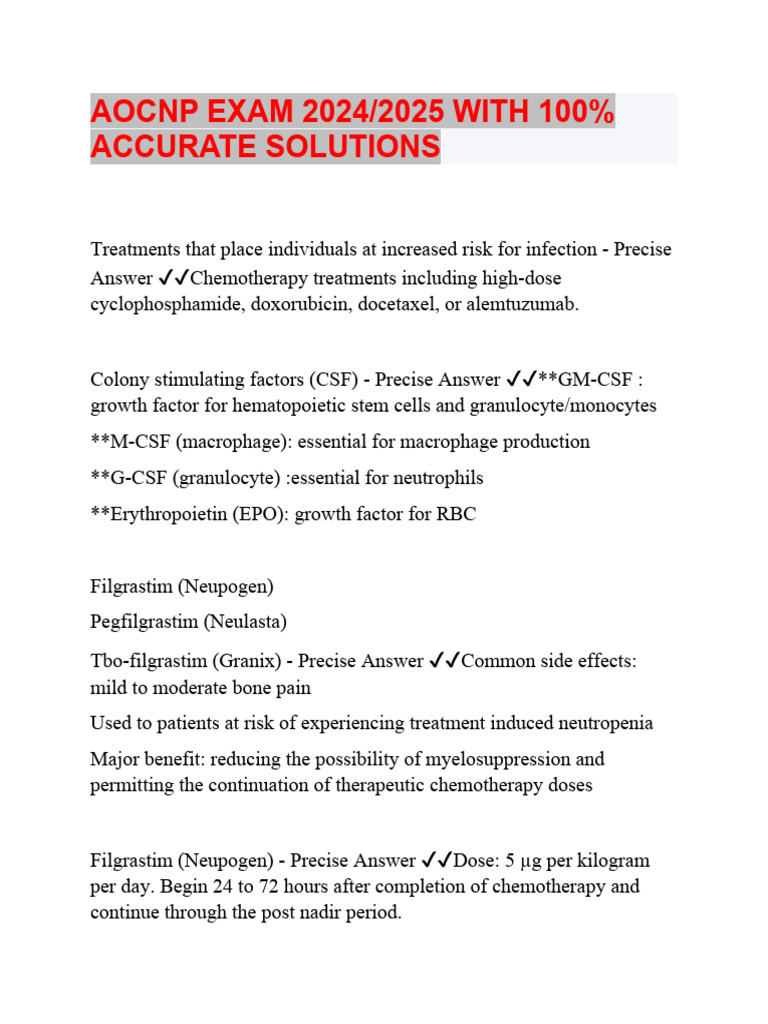 AOCNP EXAM 2024r | PDF | Hematopoietic Stem Cell Transplantation | Anemia
