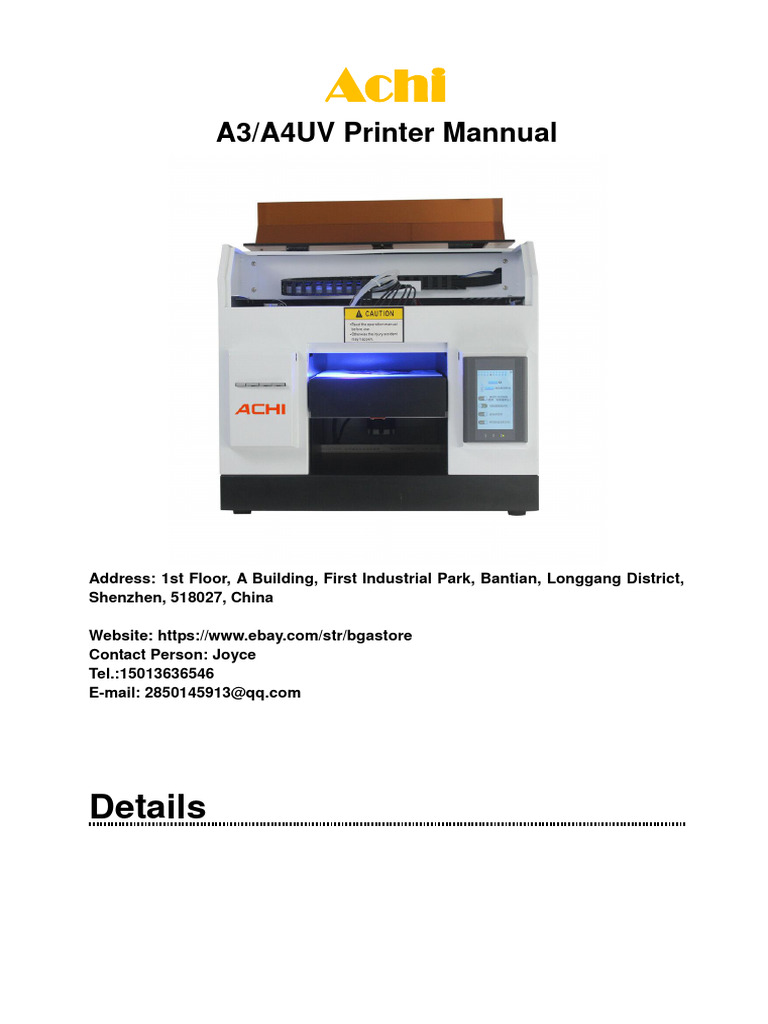 Achi A3/A4 UV Printer Installation Guide | PDF | Printer (Computing ...