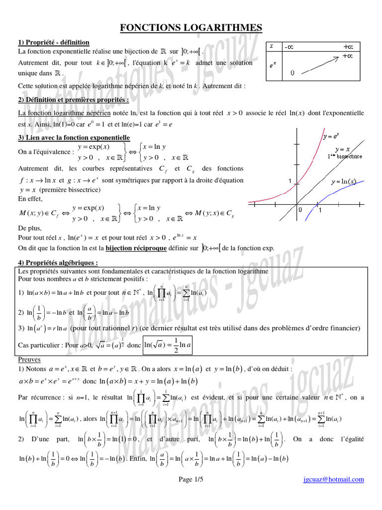 Propriétés des Fonctions Logarithmes | PDF | Fonction exponentielle ...
