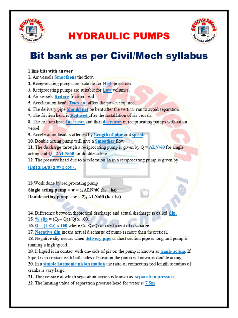Hydraulic Pump Bit Bank by SRINIVASMech | PDF | Pump | Liquids