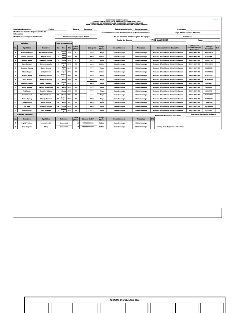 Cuadro de Inscripciones Juegos Deportivos Escolares 2024.1 PDF Deportes