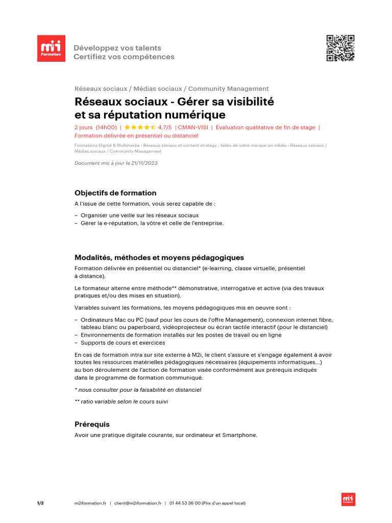 M2i Formation - CMAN-VISI - Réseaux Sociaux - Gérer Sa Visibilité Et Sa ...