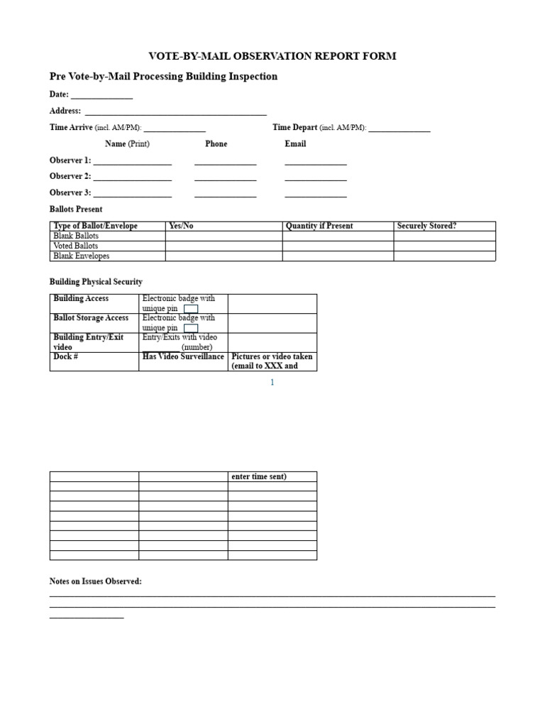Vote-by-Mail Observation Report Form | PDF | Political Events | Elections