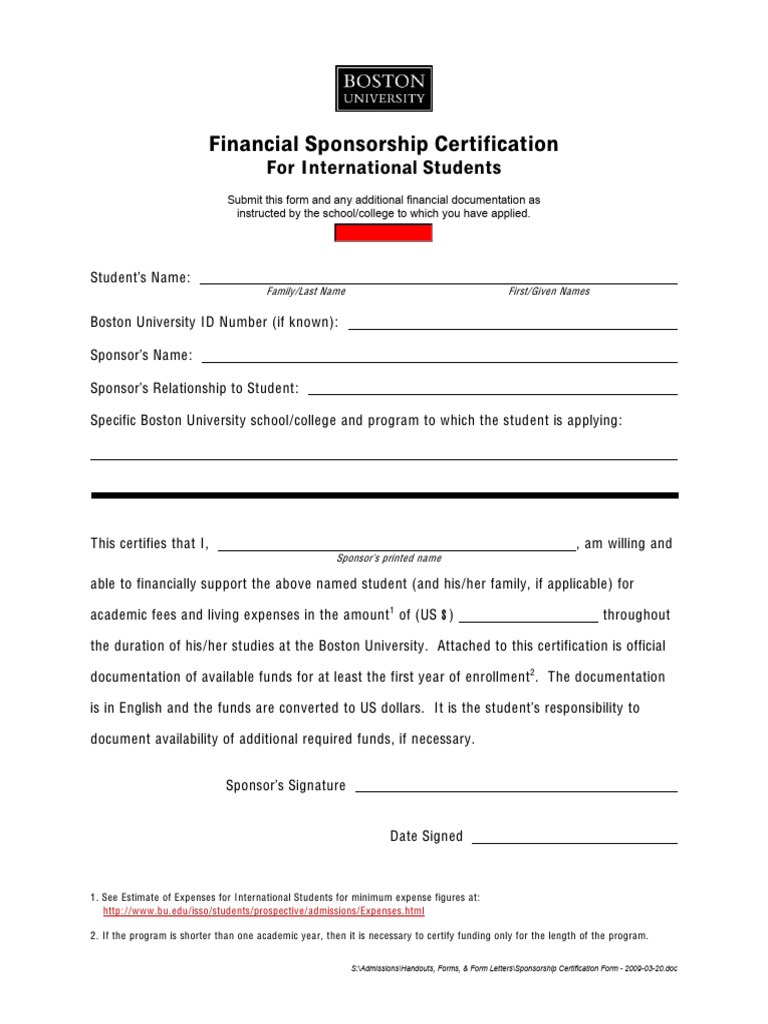 International Student Sponsorship Form | PDF