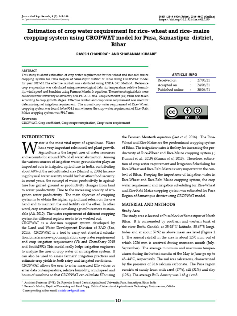Estimation of Crop Water Requirement For | PDF | Evapotranspiration ...