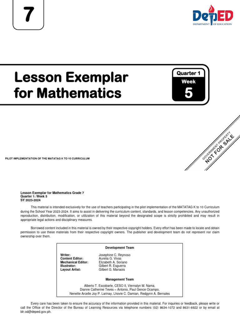 LE - Mathematics 7 - Q1 - Week5 - Formattedfinal | PDF | Learning ...