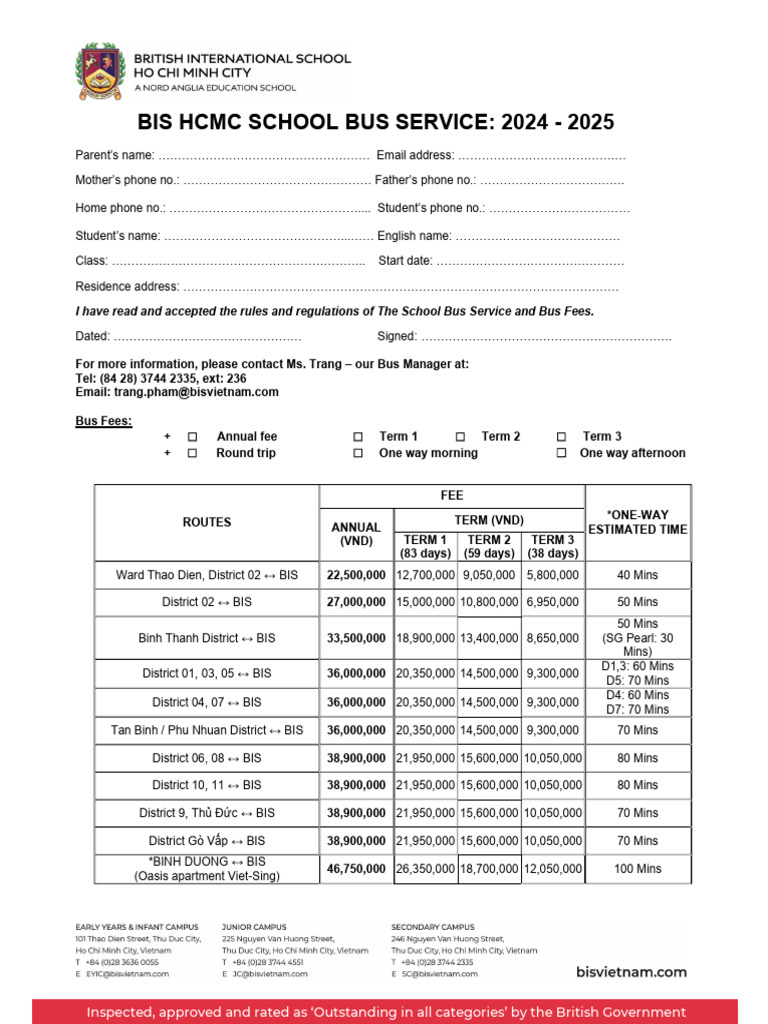 BIS HCMC School Bus Service 2024-2025 | PDF | Bus | Transport