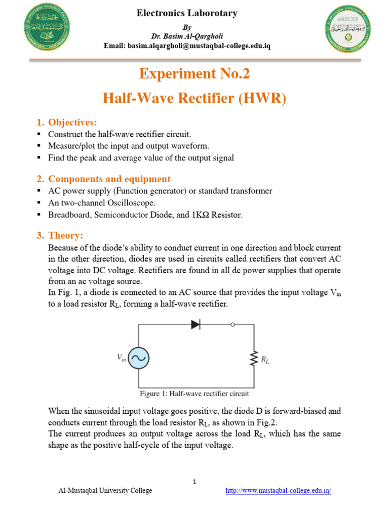 Half-Wave Rectifier Experiment Guide | PDF | Rectifier | Diode