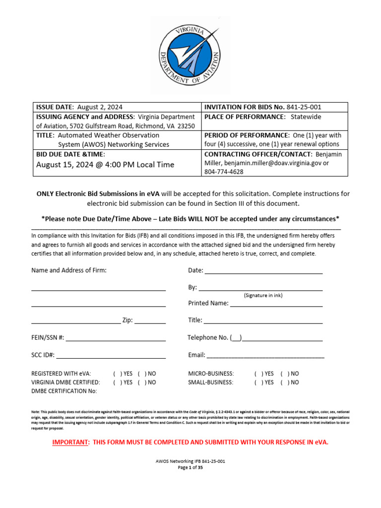 AWOS Networking IFB 841-25-001 | PDF | Employment | Discrimination