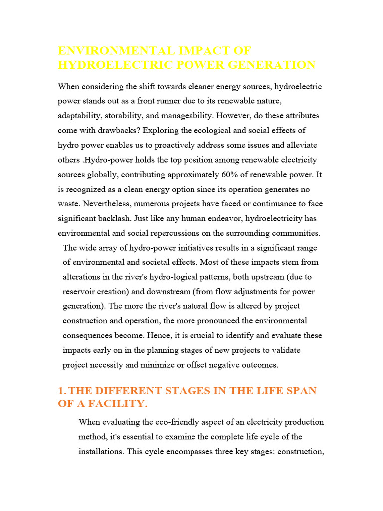 Environmental Impact of Hydroelectric Power Genera | PDF ...