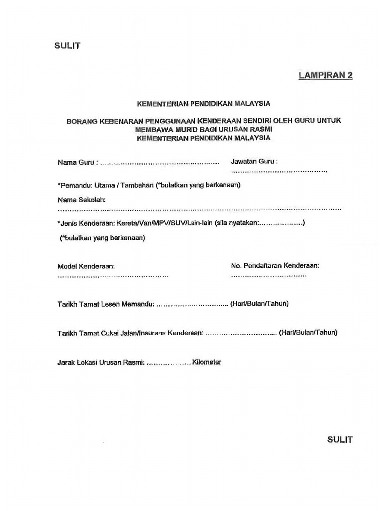 BORANG KENDERAAN SENDIRI BAWA MURID | PDF