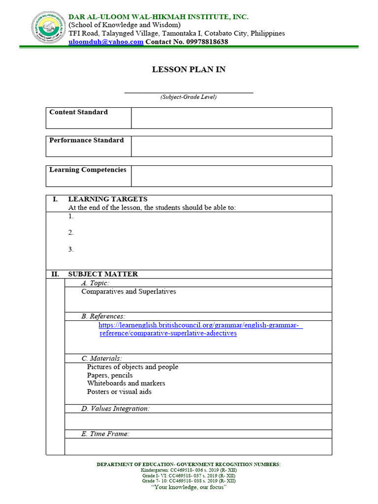 Lesson Plan: Comparatives & Superlatives | PDF | Cognition | Human ...