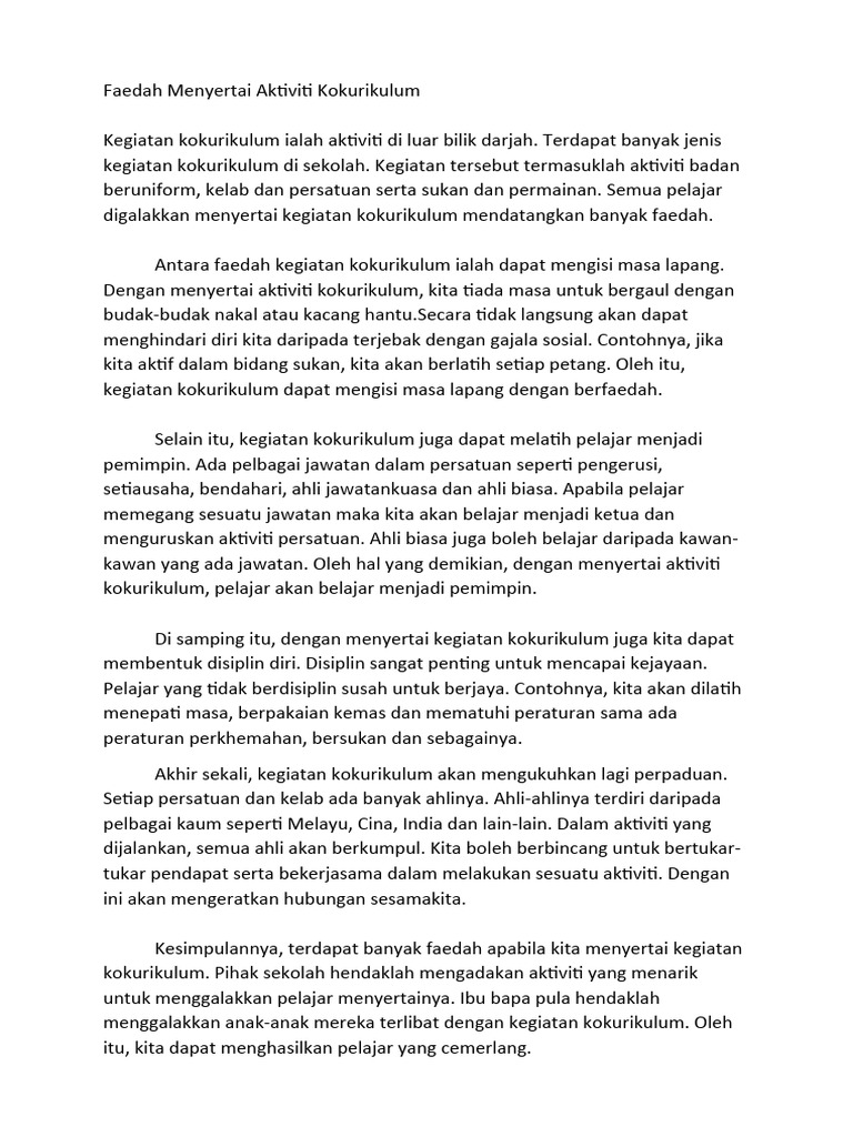 Karangan Faedah Menyertai Aktiviti Kokurikulum | PDF