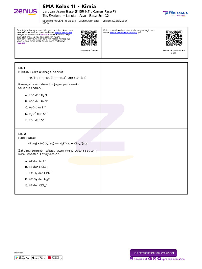 Tes Evaluasi - Larutan Asam Basa Set 02 | PDF