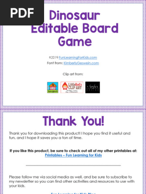 Editable Dinosaur Board Game