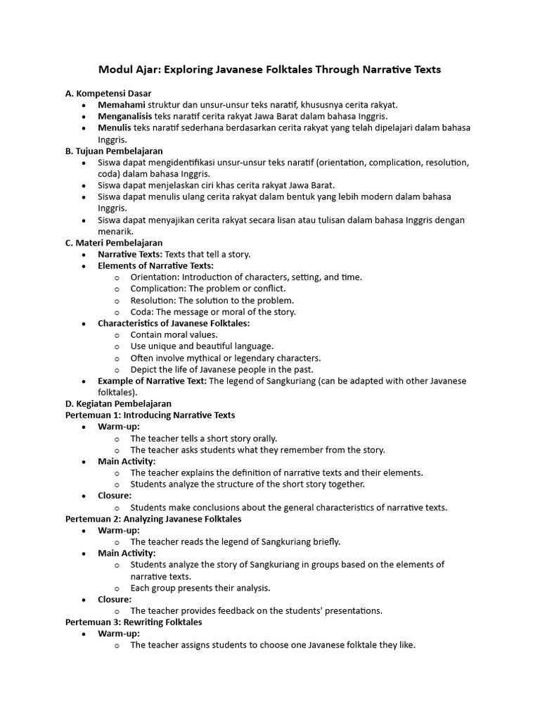 Javanese Folktales Narrative Text Module Pdf Folklore Human