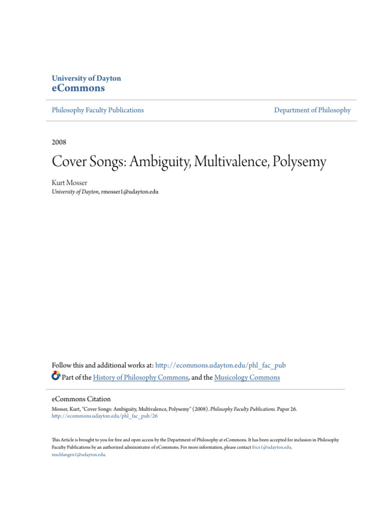 Cover Songs - Ambiguity Multivalence Polysemy | PDF | Idea | Theory
