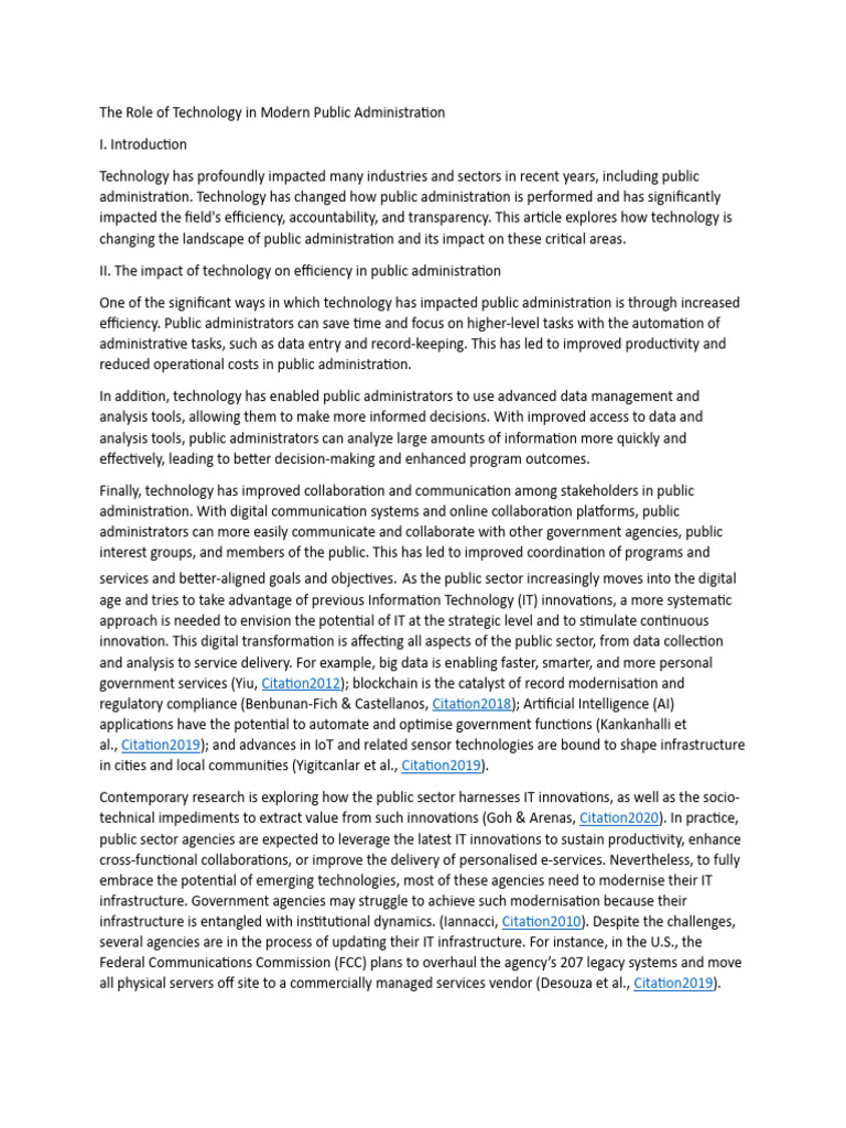 Technology's Impact on Public Administration | PDF | Public ...