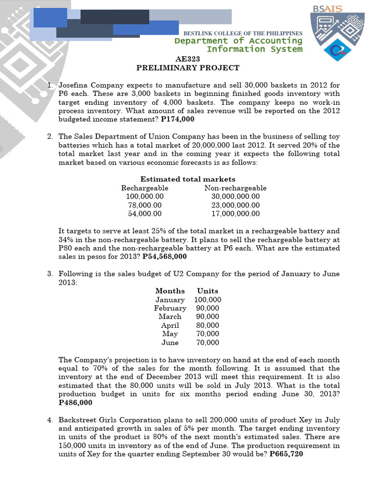 AE323 Quizzers Prelim AY 23 24 | PDF | Inventory | Expense