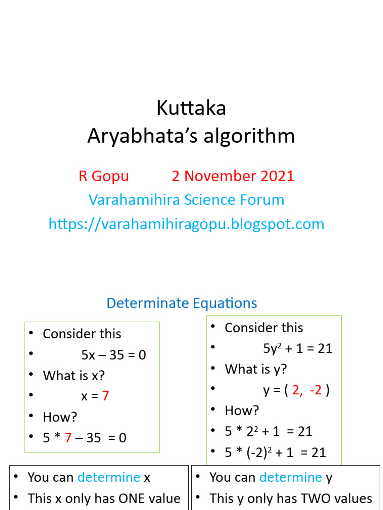Aryabhata's Kuttaka Algorithm Explained | PDF | Mathematical Objects ...