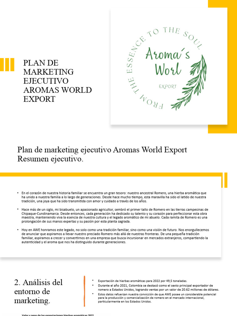 Plan de Marketing para Aromas World Export | PDF | Marketing | Análisis ...