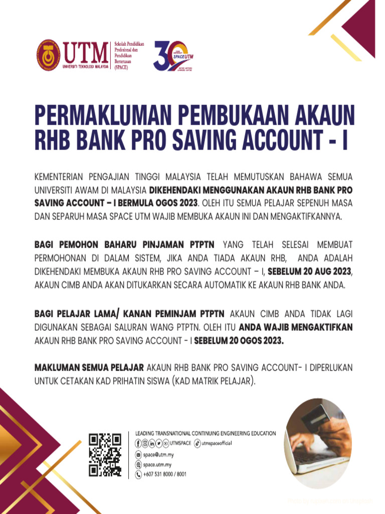 Wajib Buka Akaun RHB untuk Pelajar UTM | PDF